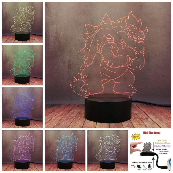 Wekity Super Mario -peli sarjakuvahahmolamppu 3D-illuusio yövalo Bowser Iso Paholainen Led Kosketuslamppu 16 Värin Vaihto Pöytälamppu Kaukosäätimellä Luova