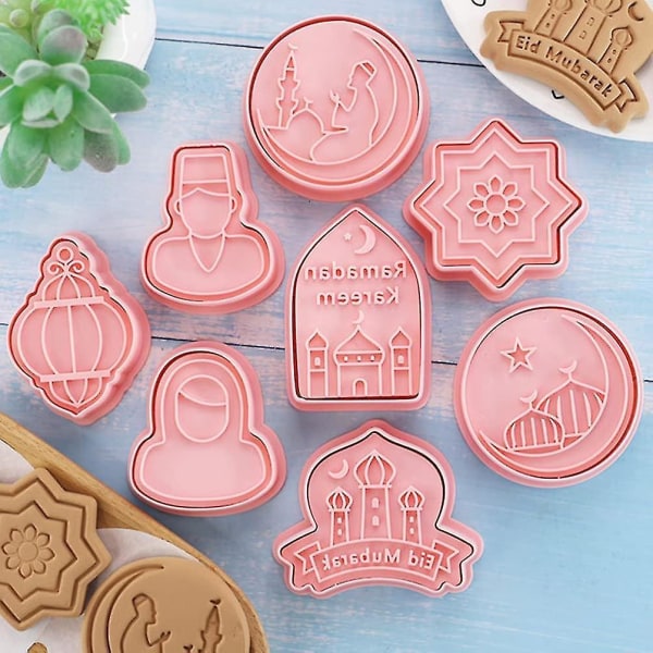 8 Pieces Eid Mubarak Cookie Cutters Set, Muslim Ramadan 3d Sugar Cookie Cutter Type C