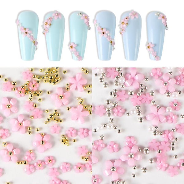 4 Packs Of 800 Pieces 3d Acrylic Flower Nail Charms With Pearls, Nail Art Accessories,nail Art Supplies For Women Girls