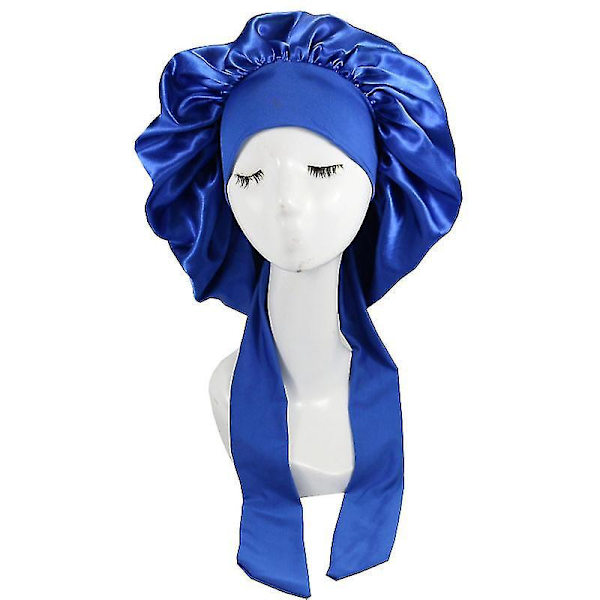 Silk Bonnet Satin Bonnet For Sleeping Bonnet With Tie Band Night Cap blue