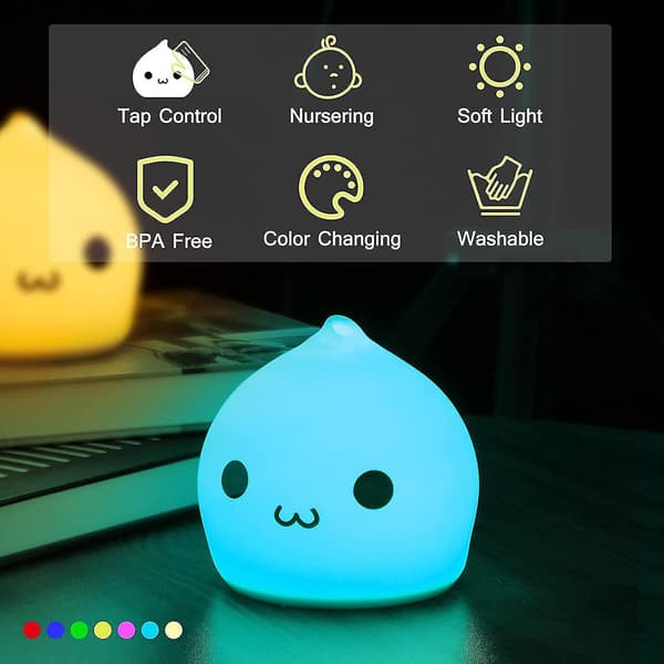 Cute Night Light, Battery Night Lights For Kids, Silicone Tap Light