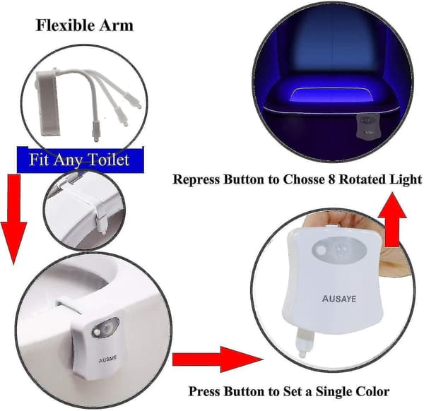 Toilet Night Light With Sensor Function For Bathroom Decoration (2 Pieces)