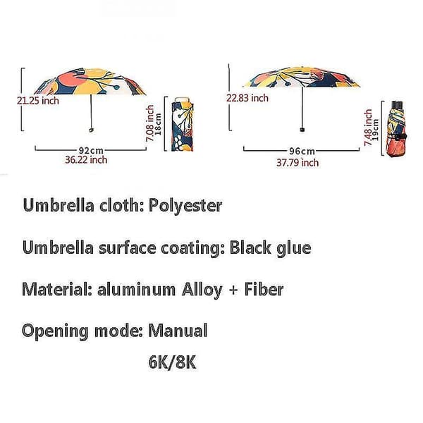 Mini Lomme 5 Folding Solskjerm Solrik Paraply Regn Kvinner Solbeskyttelse Bali 8k