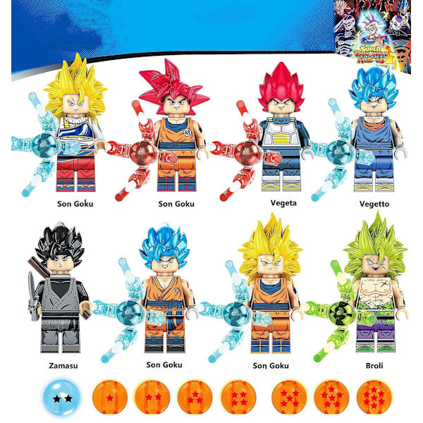 8 stk. Dragon Ball Monkey King Goku Vegeta Byggeklodser Figur Ornament Samlet Børnelegetøj