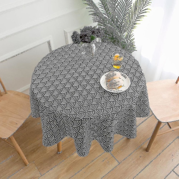 Round Shape Tablecloth Wrinkle Free Anti-fading Tablecloths Outdoor Wave pattern 100 cm in diameter