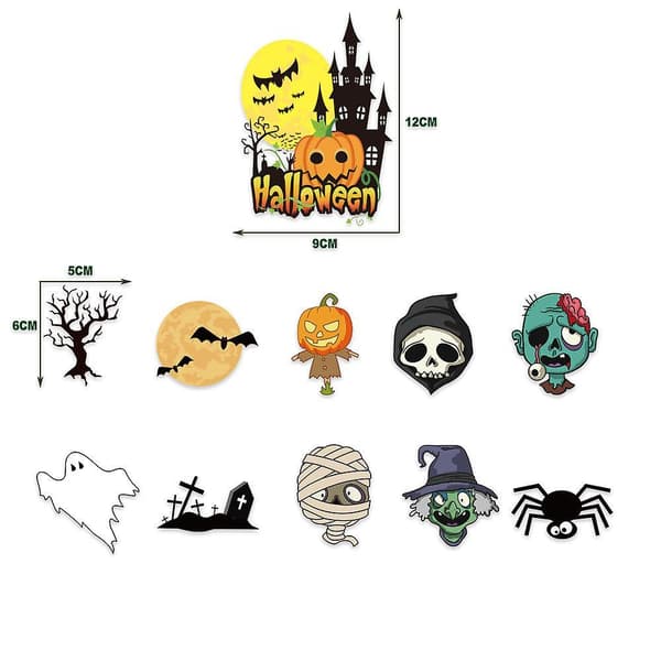 Halloween 24pcs Balloon Cake Insert Card Pull Flag Banner Set Halloween Pumpkin Zombie Skull Party Decoration