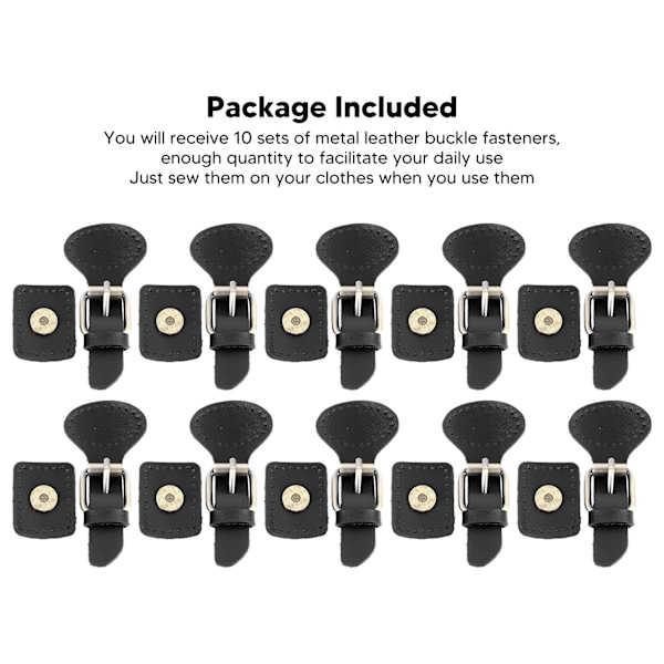 10 Set Läder Sy-På Spännen - Svarta Snapplås för DIY-Kläder och Jackor Black 10 Sets