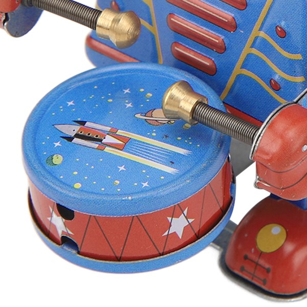 Urverksdriven Trummande Robot Leksak Plåt Retro Handgjord Trumma Uppvridningsrobot för Barn Vuxen Samling