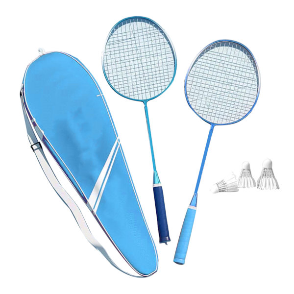 2 stk. Letvægts Badmintonketsjersæt til Udendørs Haveleg - Inkluderer Ketsjere, Fjerbolde og Bæretaske til Voksne og Teenagere - Himmelblå 2PCS Sky Blue