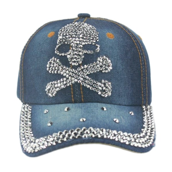 Denim Skull Crystal Rhinestone cap, glänsande Bling paljetter Sparkle Hats