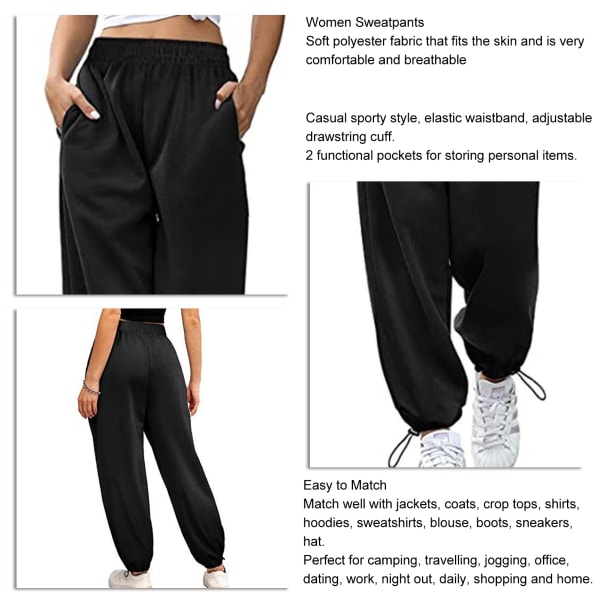 Dame joggingbukser Justerbar ledningslås Løs pasform Komfortable sportsbukser til kvinder til dagligt brug Sort S Black S