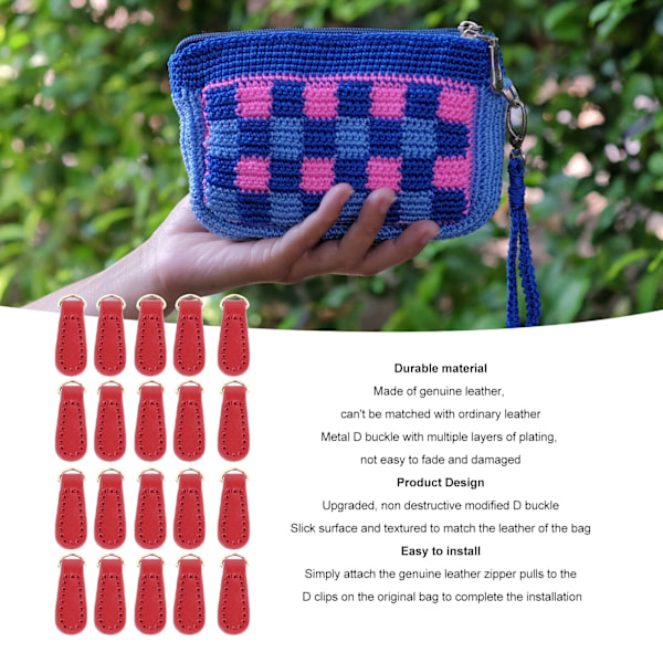 20-pack äkta läder blixtlåsdragare - Ersättningsmärken och tillbehör 20pcs Red