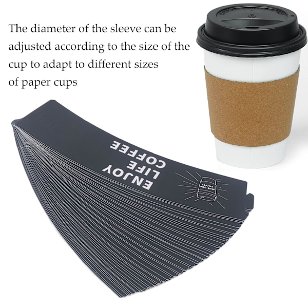 50 stk Kaffebegerhylser Justerbare Papir Varmeisolerende Begerhylsejakke Holder for Drikke Melkete Kaffe 50 PCS