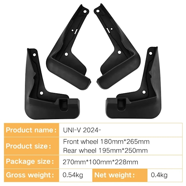 Stænklapper Mudguards Passer til Changan univ UNI-V 2024 Mudguards Dæk Skærme Mud Flaps Hjulbeskyttere Tilbehør 4x Dæk