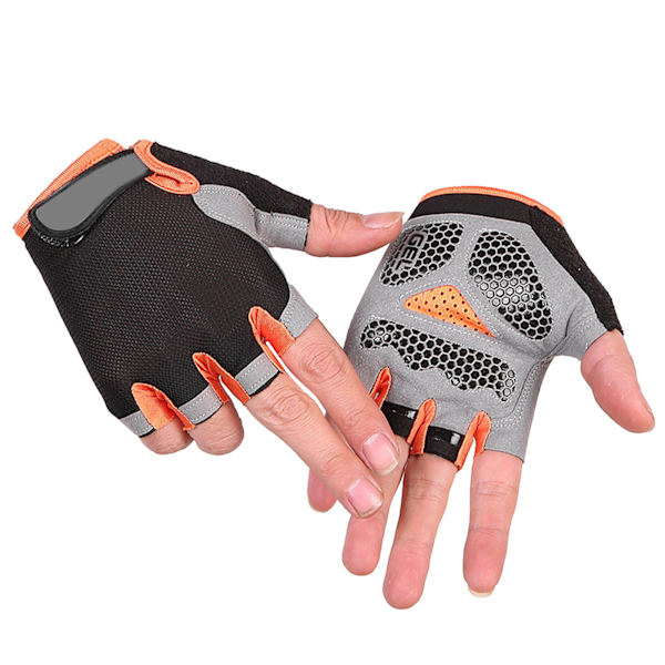 Liukumattomat puolihanskat painonnostoon ja pyöräilyyn - Unisex ulkoilmakäyttöön L Black Orange