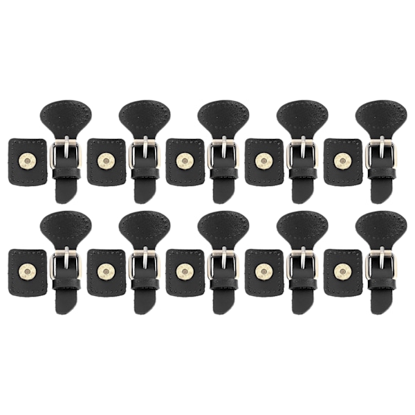 10 Set Läder Sy-På Spännen - Svarta Snapplås för DIY-Kläder och Jackor Black 10 Sets