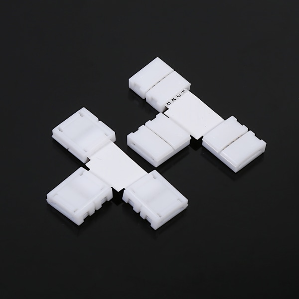 5-pak loddefri 4-bens klip-på-adaptere til 10mm RGB 5050 LED-strimler (T-formet)