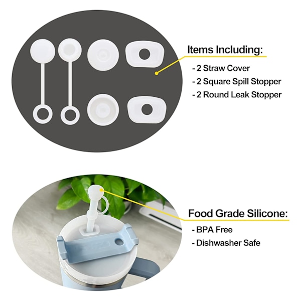6 st Silikon Mugg-Sugrörstopp - Återanvändbara Läcksäkra Skydd för Kvadratiska och Runda Sugrör - Transparent Spillstopp Set Transparent 6PCS