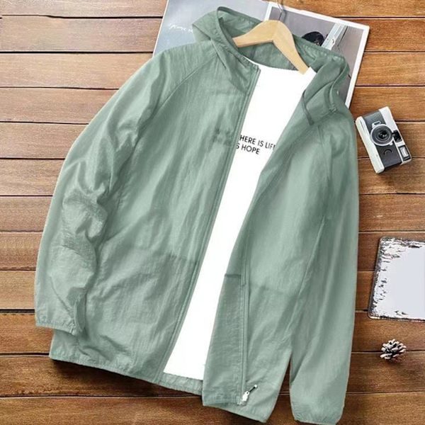 Miesten Kevyt Hengittävä UV-Suojaava Takki - Pitkähihainen Viilentävä Huppari Kesäkalastukseen, Vaellukseen ja Treeniin - Vihreä, 2XL 2XL Green