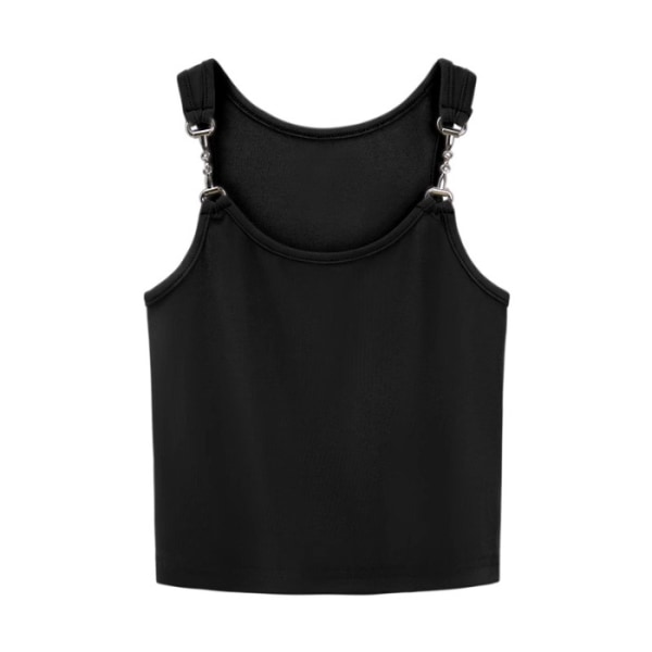 【Lixiang Store】 Ärmlöst kort svart camisole linne med bh-kuddar - perfekt för dans, yoga och under jackor. Black