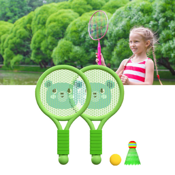 Lättvikts Badmintonracket Set för Barn – Rolig Inne- och Uteleksak för Pojkar och Flickor 3-7 År – Grön Björndesign Green