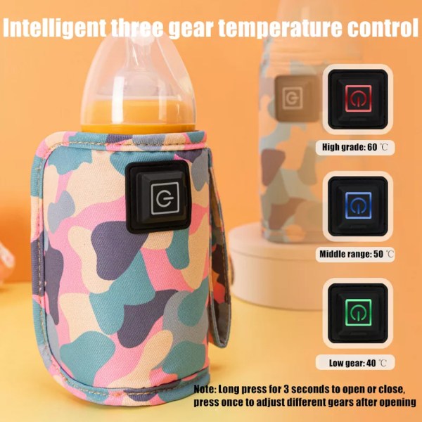 Bärbar nappflaskvärmare, USB laddningsflaskvärmare Baby med termostat Pink Leather Pink Leather