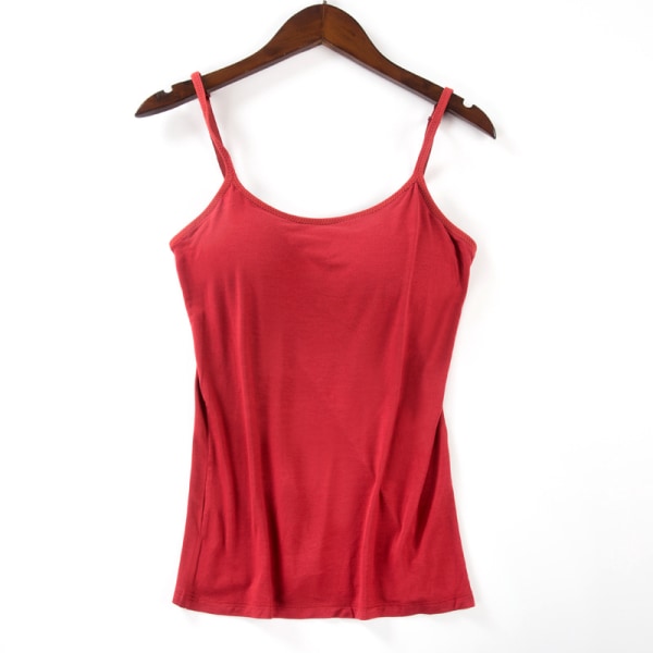 Dame polstret blød BH Tank Top Spaghetti Camisole med indbygget Red XL
