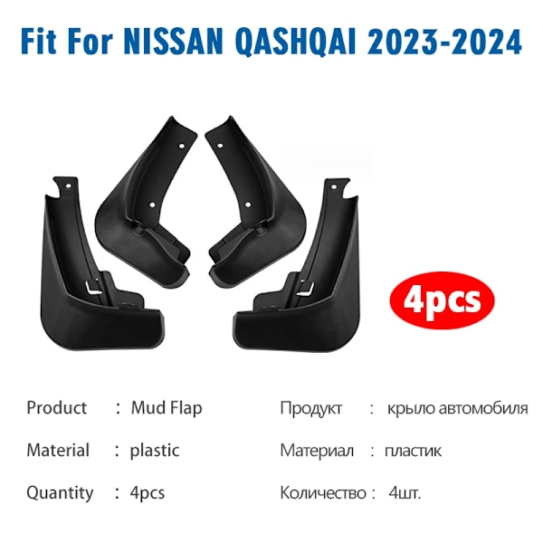 Främre Bakre 4st FÖR Nissan Qashqai 2023 2024 Stänkskydd Skärmar Mud Flaps Skydd Stänkskärmar Biltillbehör
