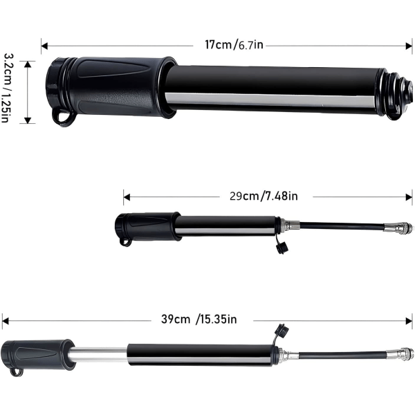 Bærbar cykeldækpumpe i aluminiumslegering leveres med kuglenål