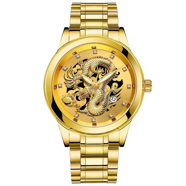 Dragon Sculpture Quartz Watch Luxury Men Steel Wristwatch