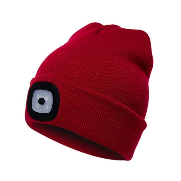 Knitted Hat With Led Light For Jogging Hiking Red