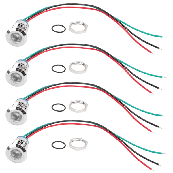 4 Sarjaa Esijohdotettuja Vedenkestäviä Pyöreitä LED-valoja - Kaksivärinen (Punainen ja Vihreä) Yhteinen Anodielektrodi, 12V/24V, 12mm