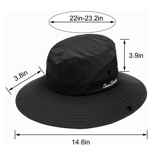 Bodychum Spänne Hatt för Dam Solhatt Hästsvans Cap Bred brättad UV-skydd Packbar Sommar Beach Hat Justerbar Floppy Hat för Fiske Hikin black