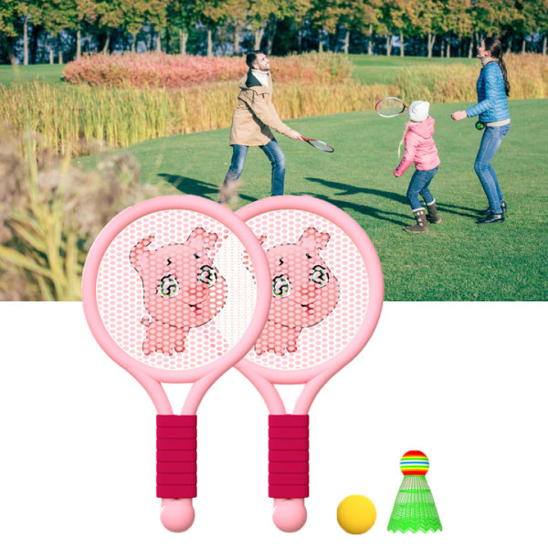 Lätt Badmintonracket Set för Barn 3-7 år - Inomhus/Utomhus Lek - Rosa Gris Design