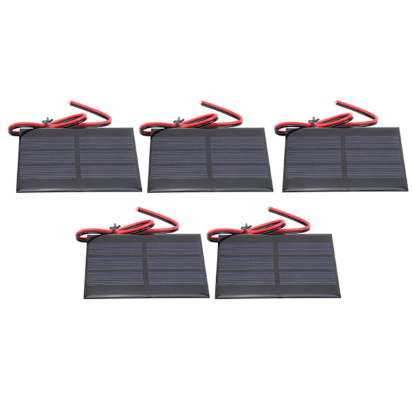 5-pakke Mini Solcellepanel Battericellemodul med 30 cm ledning - 60 x 80 x 3 MM, DC 0,65W, 1,5V