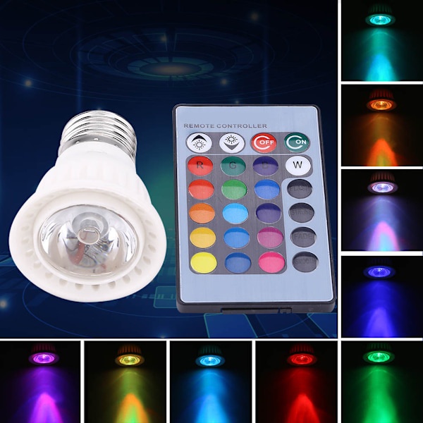 W E27 10-Färgad RGB LED Magisk Glödlampa med 24-Knapps Fjärrkontroll och Minnesfunktion