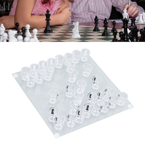 Skottglas Schackset: Drickspel med Skottglasbitar - 22,5x22,5cm Schackbräde