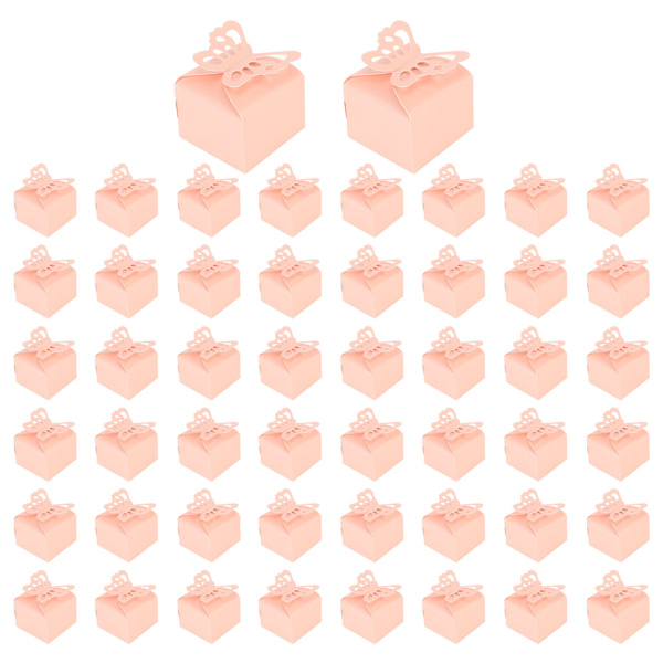 50 stk. Dekorative Butterfly Slik Favoritæsker i Ensfarvede Farver til Fester, Bryllupper, Babyshower og Brudebrus Pink 50pcs