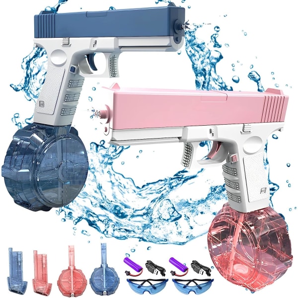 2-Pak automatisk elektrisk vandpistol med en knap Sommerfestlegetøj blå og lyserød Blå och rosa