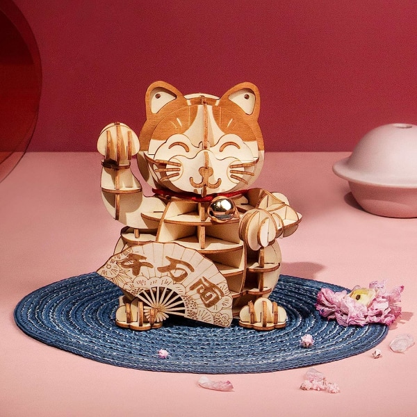 3D træpuslespil Saml legetøj-gør-det-selv-model-håndværkssæt-hjemmedekoration-bedste pædagogiske fødselsdagsgave til drenge Piger Venner Søn Voksne Lucky Cat Lucky Cat