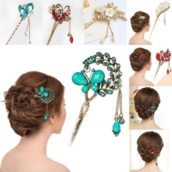 Butterfly Hair Stick Tassel Armbånd Blomsterblade Hårnåle 3