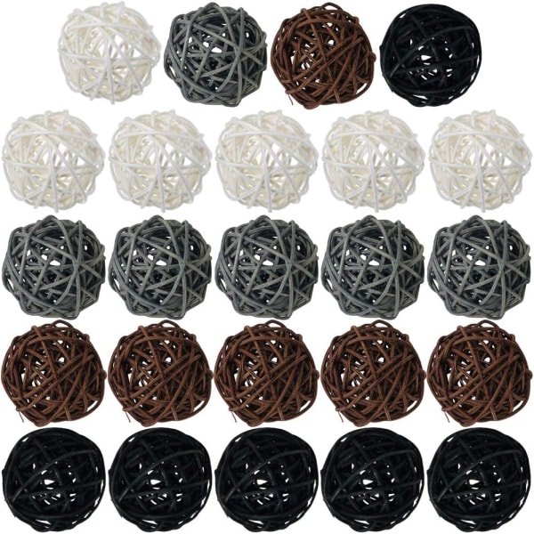 Rattan Ball, 24PCS 2 Inch Wicker Ball Decorative Ball Orbs Vase Fillers White+Gray+Brown+Black White+Gray+Brown+Black 24pcs