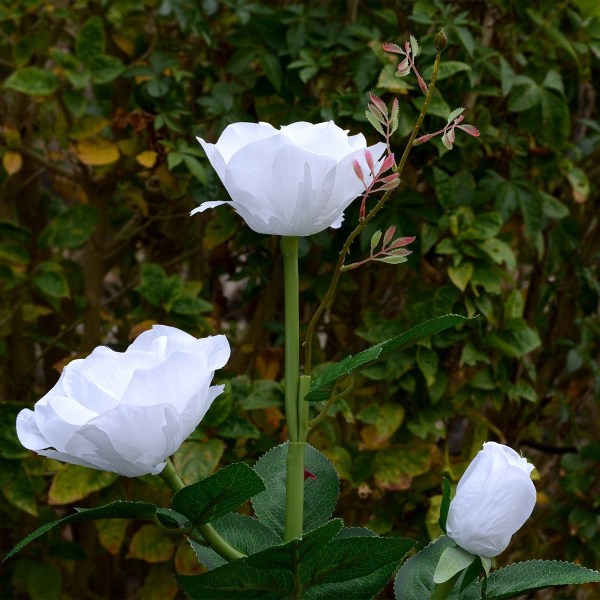 LED Rose Solar Blomsterlys Udendørs Dekorative Have Stake Lys til Havegård Grav Vase Blomster Dekoration Hvid White