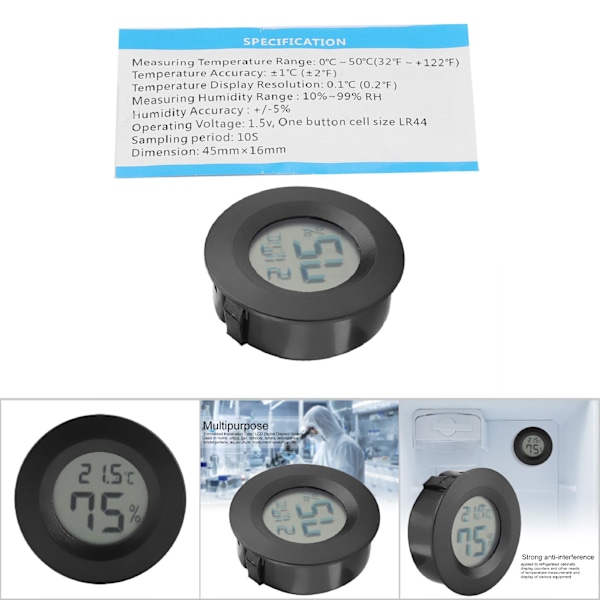 Mini Rund LCD Digital Termometer för Inomhusreptiler och Husdjur (Svart)