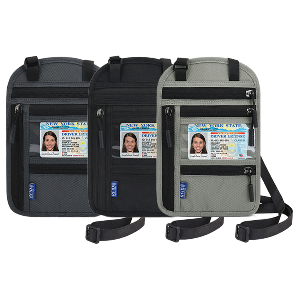 Kvinnor Män Dragkedja Passhållare Plånbok RFID-blockerande väska med justerbar rem Dark Gray
