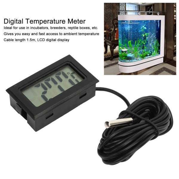 Vattentät Digital LCD-Termometer i Svart med Inbyggd Sonda för Inkubatoranvändning Black