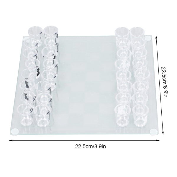 Skuddeglas skakspil: Drikkespil med skuddeglasbrikker - 22,5x22,5cm skakbræt