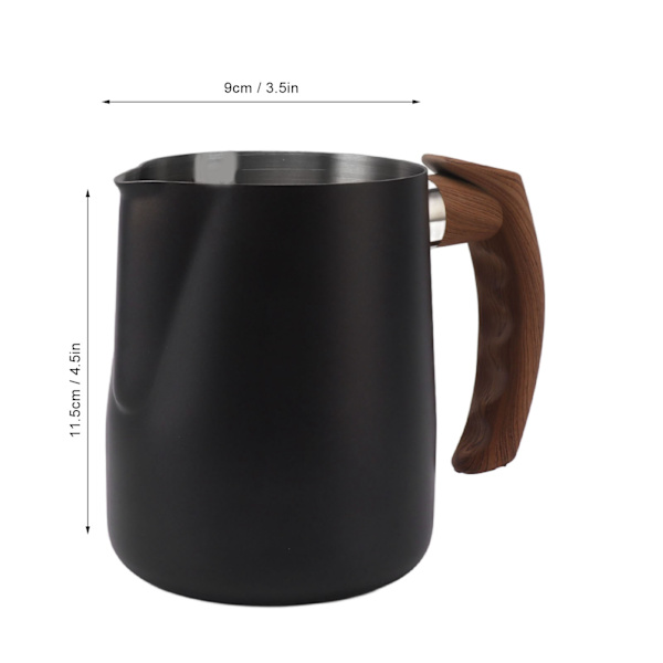 Melkeskumkanne med indre mål - 304 rustfritt stål, dryppfri tut, matt svart finish, 600 ml kapasitet 600ml Black