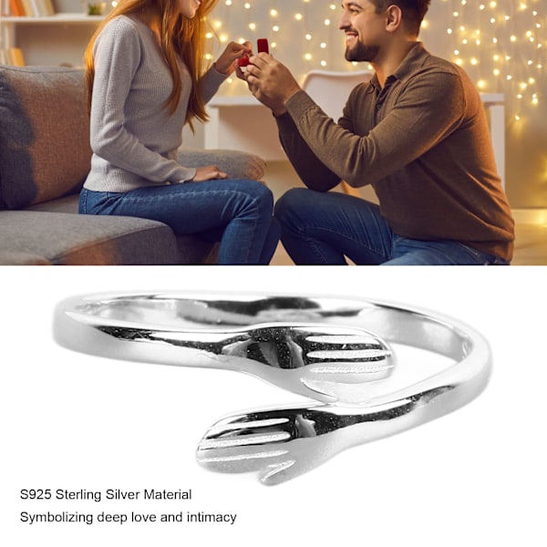S925 Sterling Hopea Säädettävä Halauksen Sormus - Halauksen Muotoilu Pareille ja Rakastajille Koru silver