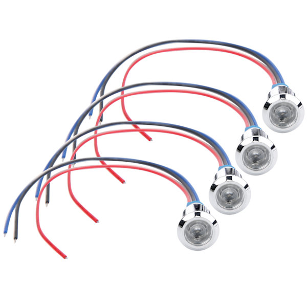 4 Sæt Forudkablede Vandtætte 10mm Dobbelt Farve Indikator LED'er (Rød og Blå) - Fælles Katode, 3-6V Red and Blue